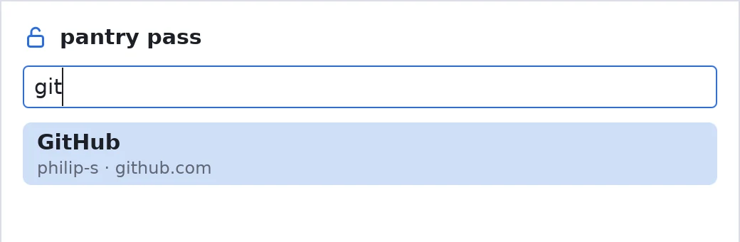 Quick access: typing git finds the GitHub login